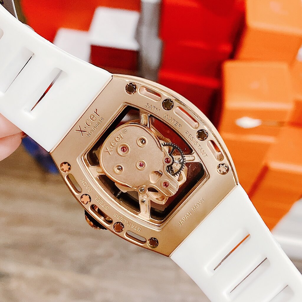 Đồng Hồ Nam X-cer B0619 Tự Động Dây Silicone Trắng Rose Gold 42mm