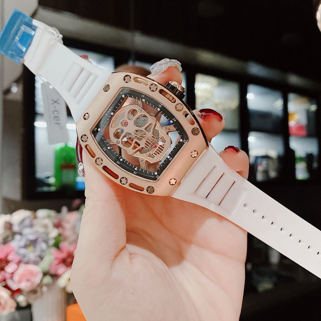 Đồng Hồ Nam X-cer B0619 Tự Động Dây Silicone Trắng Rose Gold 42mm