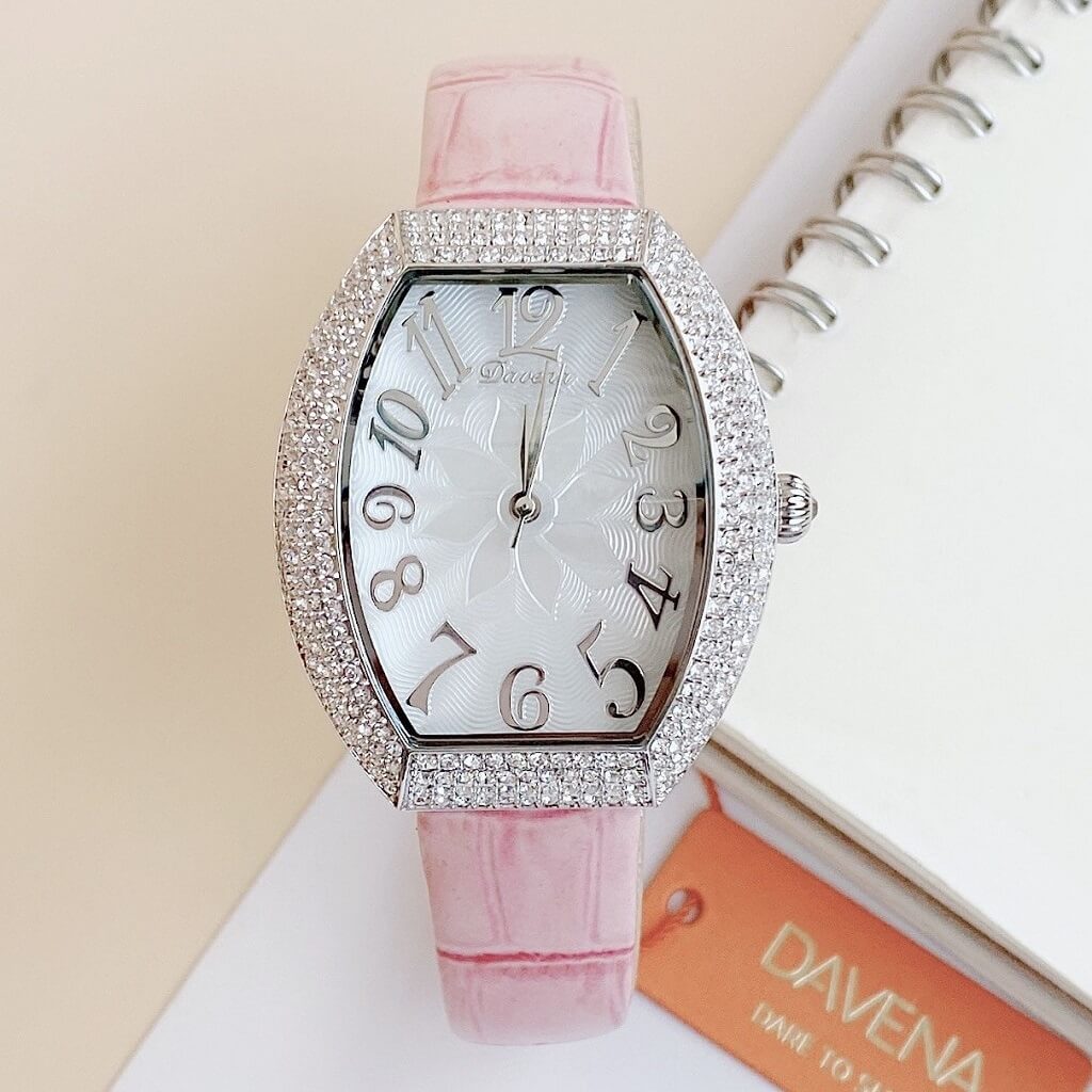 Đồng Hồ Nữ Davena 31535 Dây Da Hồng Silver 34mm