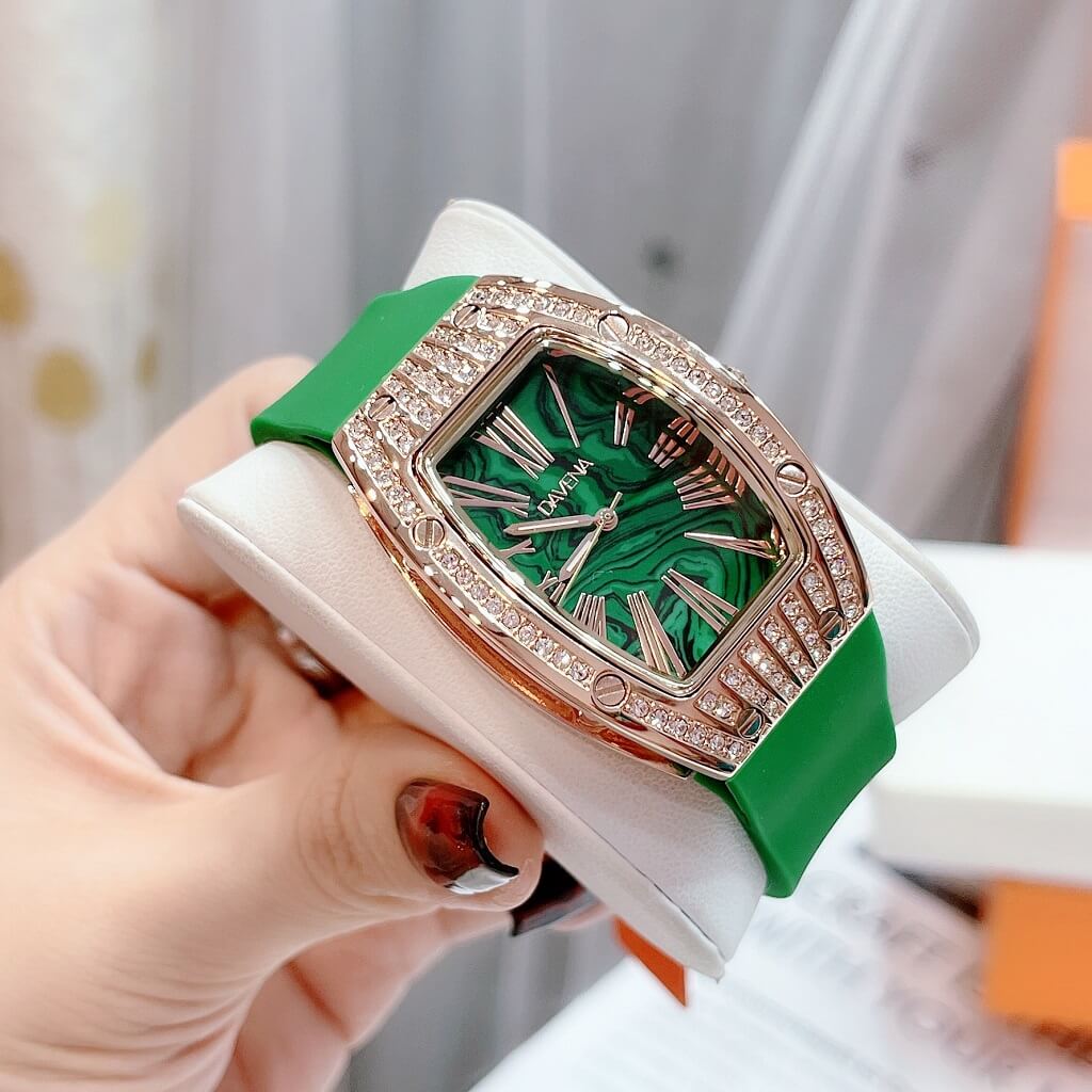 Đồng Hồ Nữ Davena 31562 Dây Silicone Green Rose Gold 36mm