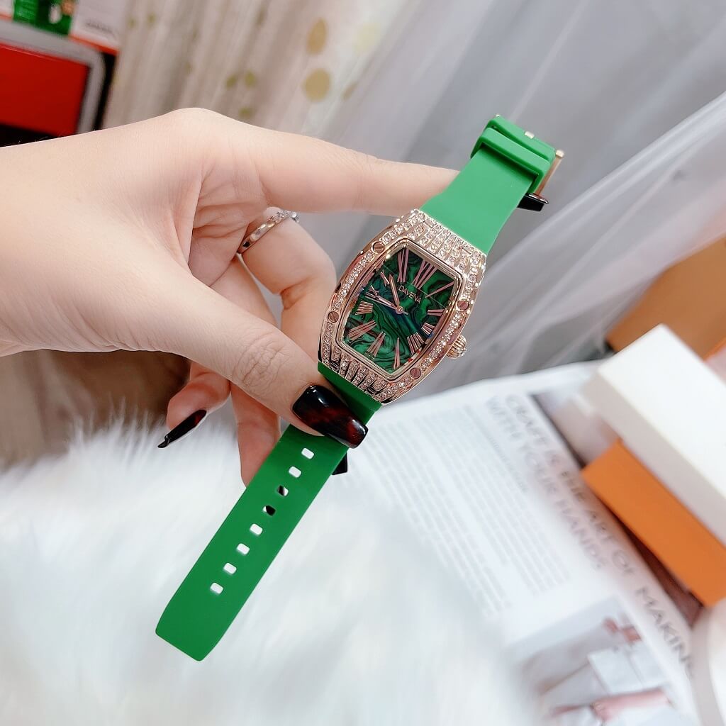 Đồng Hồ Nữ Davena 31562 Dây Silicone Green Rose Gold 36mm