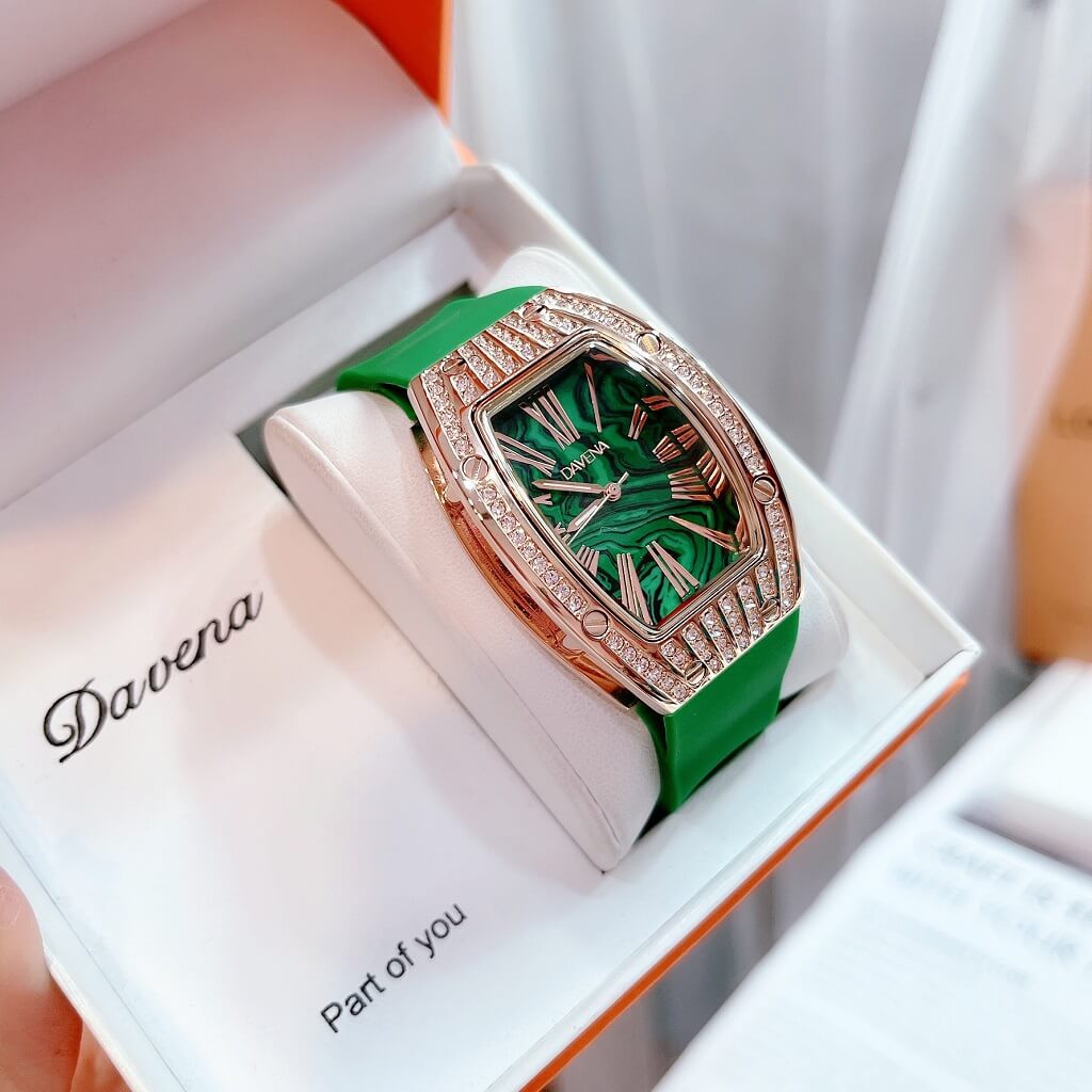 Đồng Hồ Nữ Davena 31562 Dây Silicone Green Rose Gold 36mm