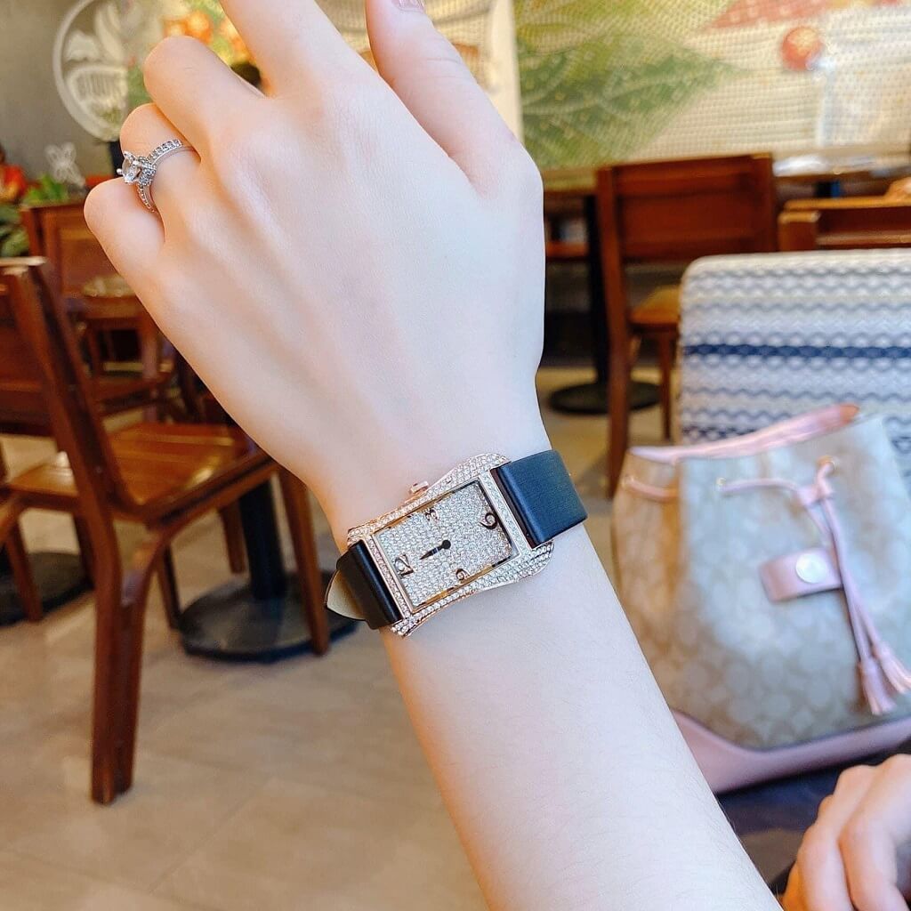 Đồng Hồ Nữ Davena 31609 Dây Da Đen Rose Gold 32mm