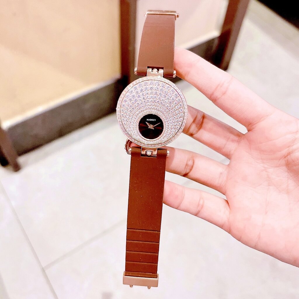 Đồng Hồ Nữ Madocy M81688 Dây Silicone Nâu Rose Gold 35mm