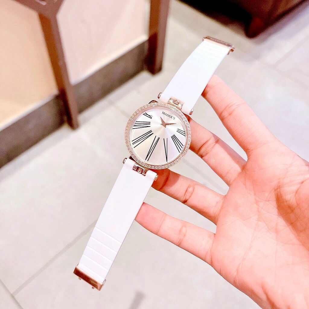 Đồng Hồ Nữ Madocy M81688 Dây Silicone Trắng Rose Gold 35mm