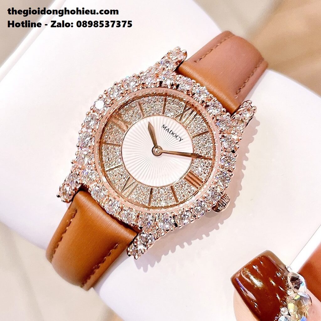 Đồng Hồ Nữ Madocy M81699 Dây Da Nâu Rose Gold 31mm