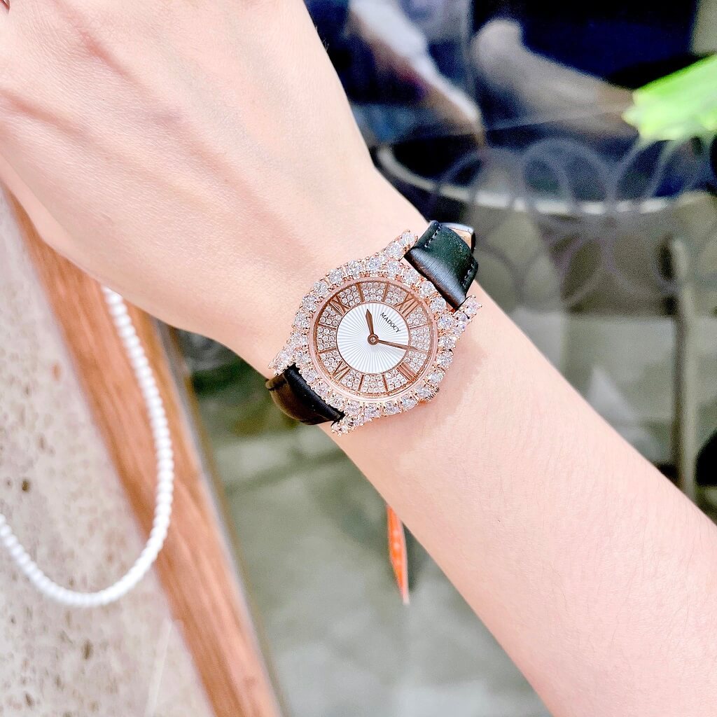 Đồng Hồ Nữ Madocy M81699 Dây Da Xanh Than Đen Rose Gold 31mm