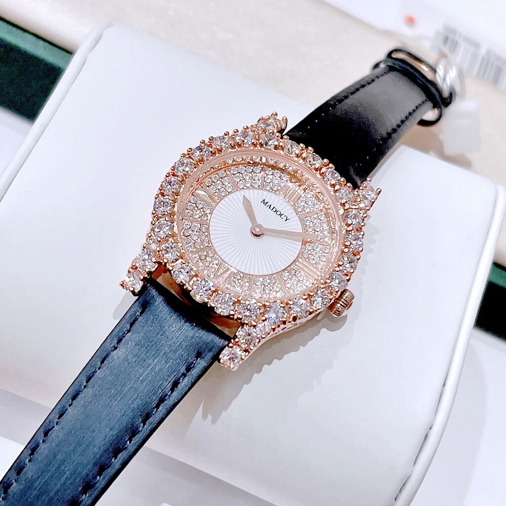 Đồng Hồ Nữ Madocy M81699 Dây Da Xanh Than Đen Rose Gold 31mm