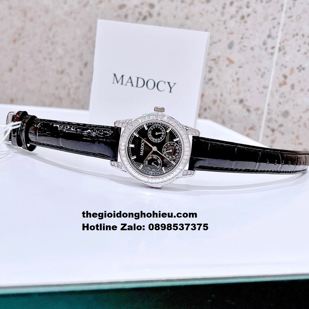 Đồng Hồ Nữ Madocy M81899 Dây Da Đen Mặt Đen Silver 33mm