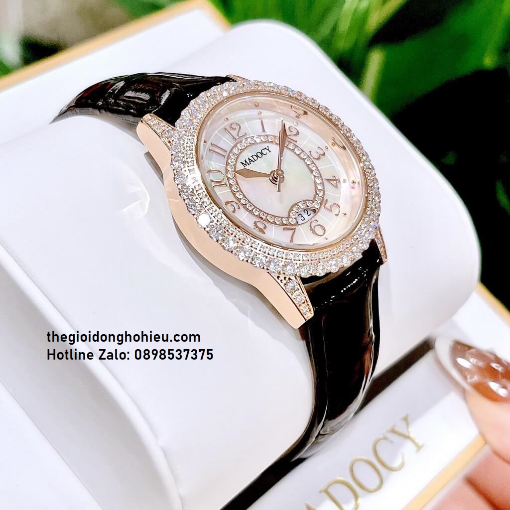 Đồng Hồ Nữ Madocy M81878 Dây Da Đen Rose Gold 34mm