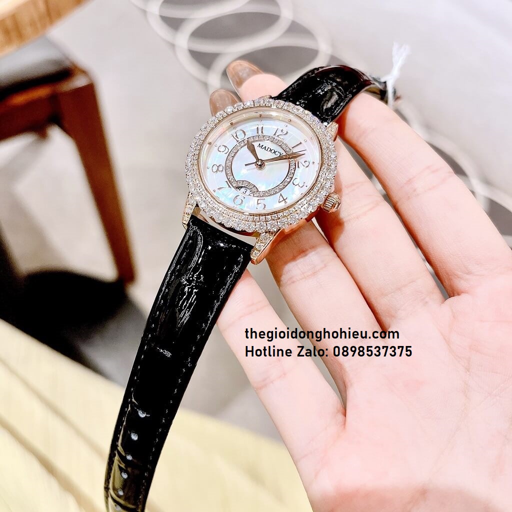 Đồng Hồ Nữ Madocy M81878 Dây Da Đen Rose Gold 34mm