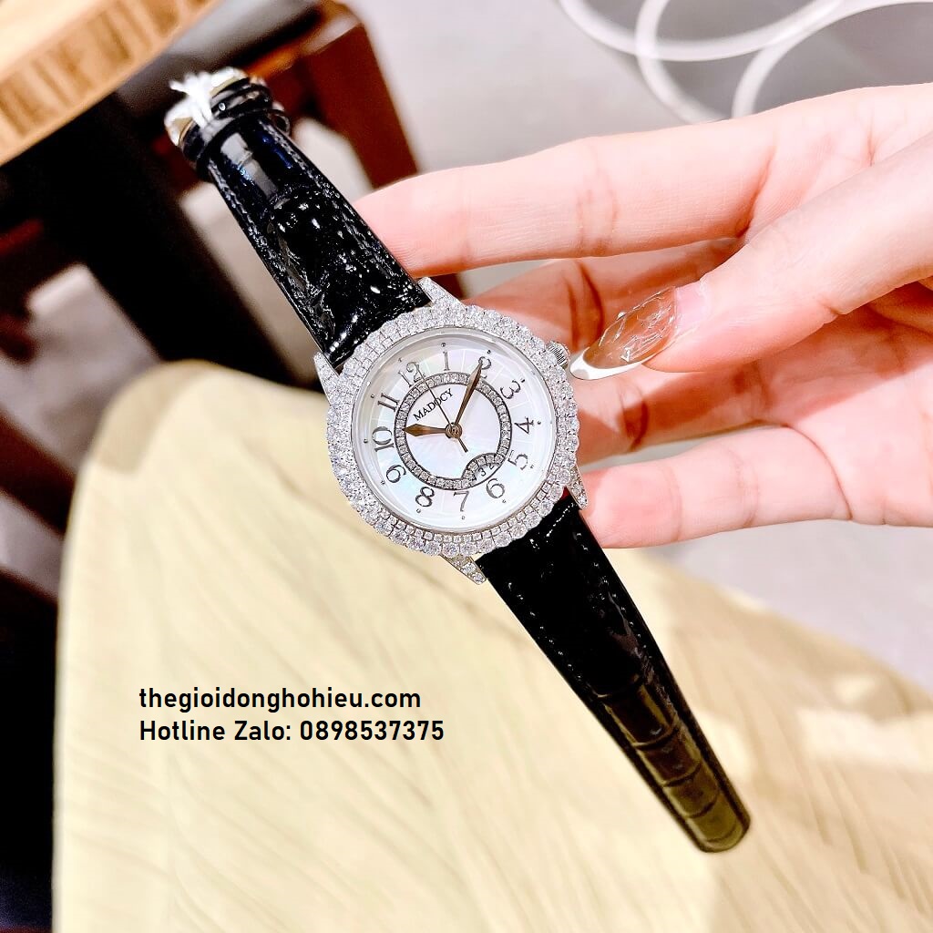 Đồng Hồ Nữ Madocy M81878 Dây Da Đen Silver 34mm