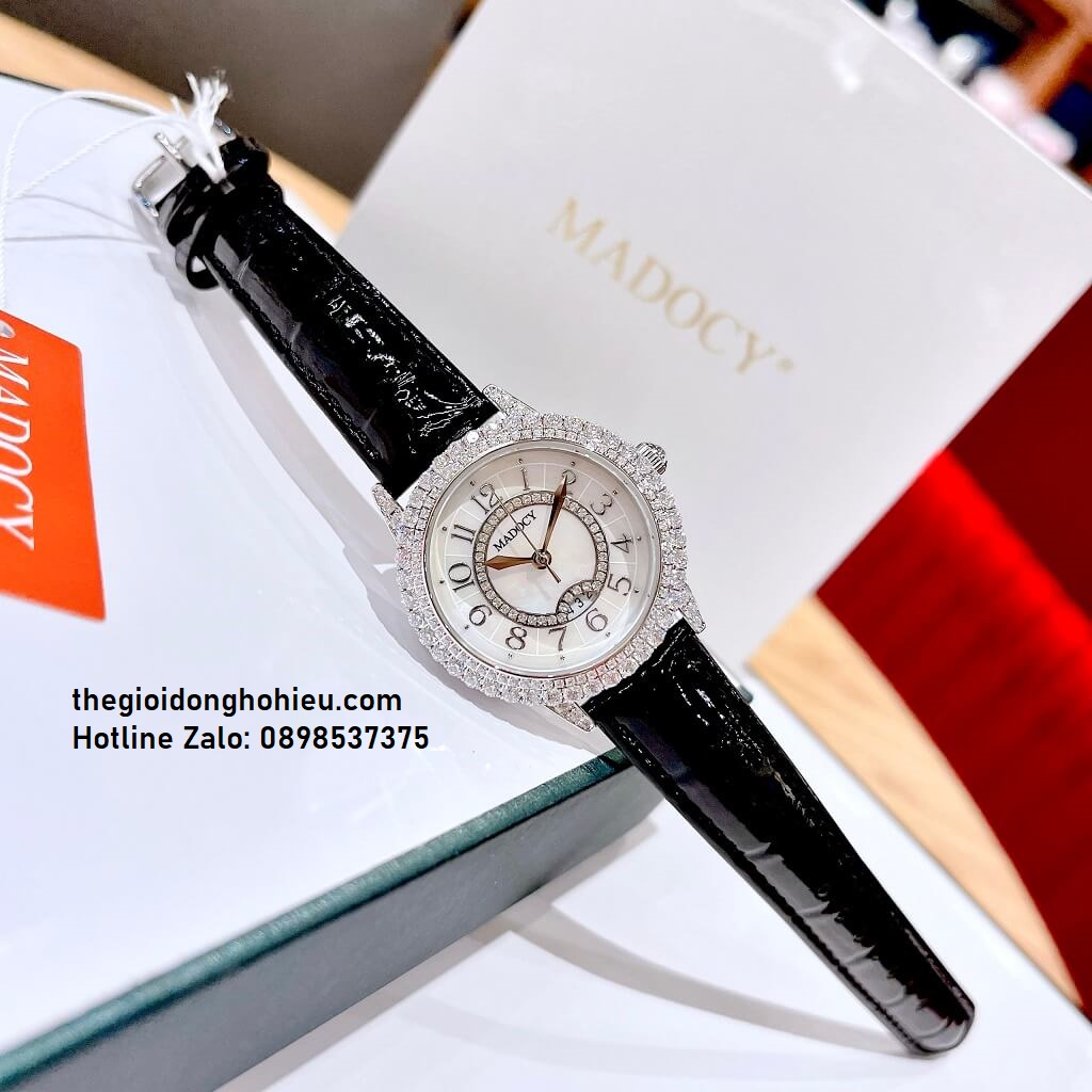 Đồng Hồ Nữ Madocy M81878 Dây Da Đen Silver 34mm