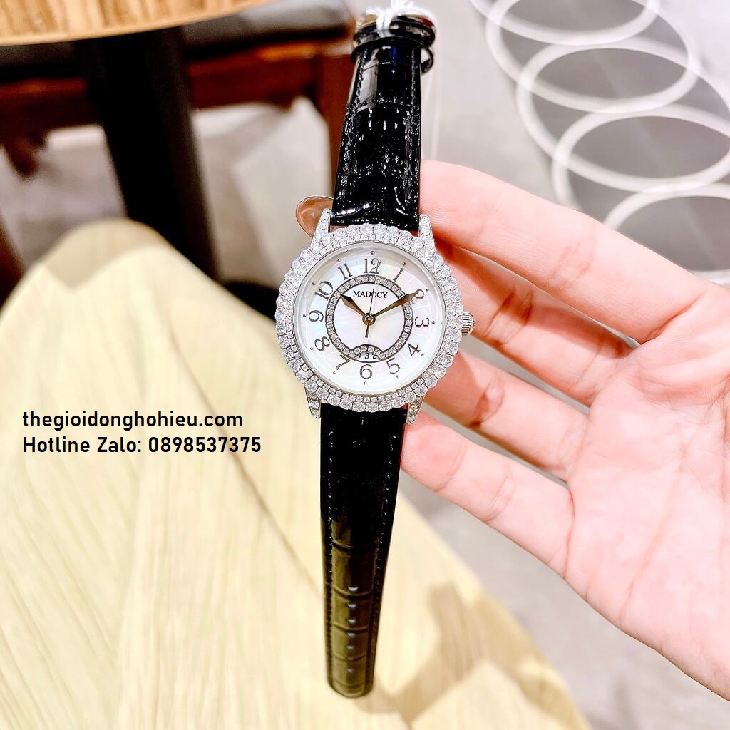 Đồng Hồ Nữ Madocy M81878 Dây Da Đen Silver 34mm