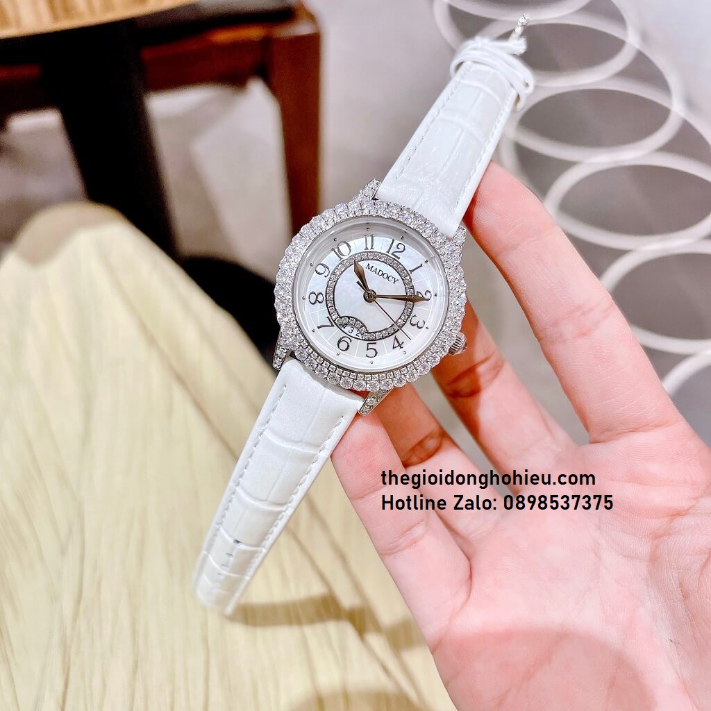 Đồng Hồ Nữ Madocy M81878 Dây Da Trắng Silver 34mm