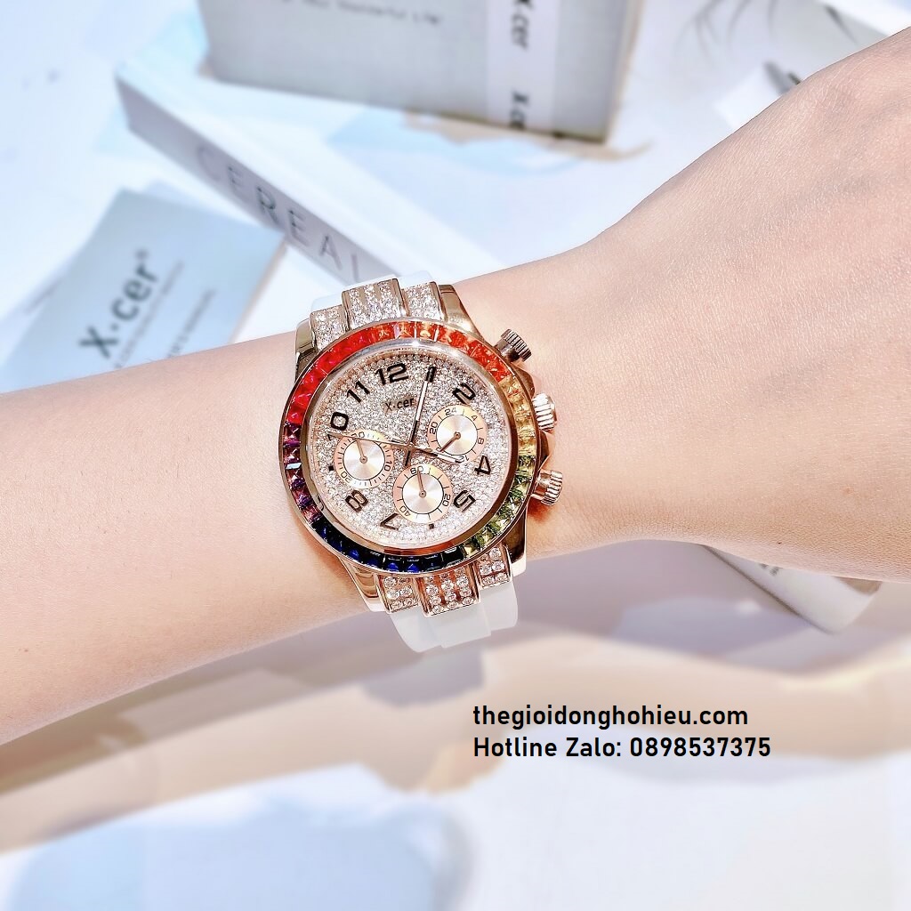 Đồng Hồ Nữ X-Cer B0617 Dây Silicone Trắng Vỏ Rose Gold 38mm