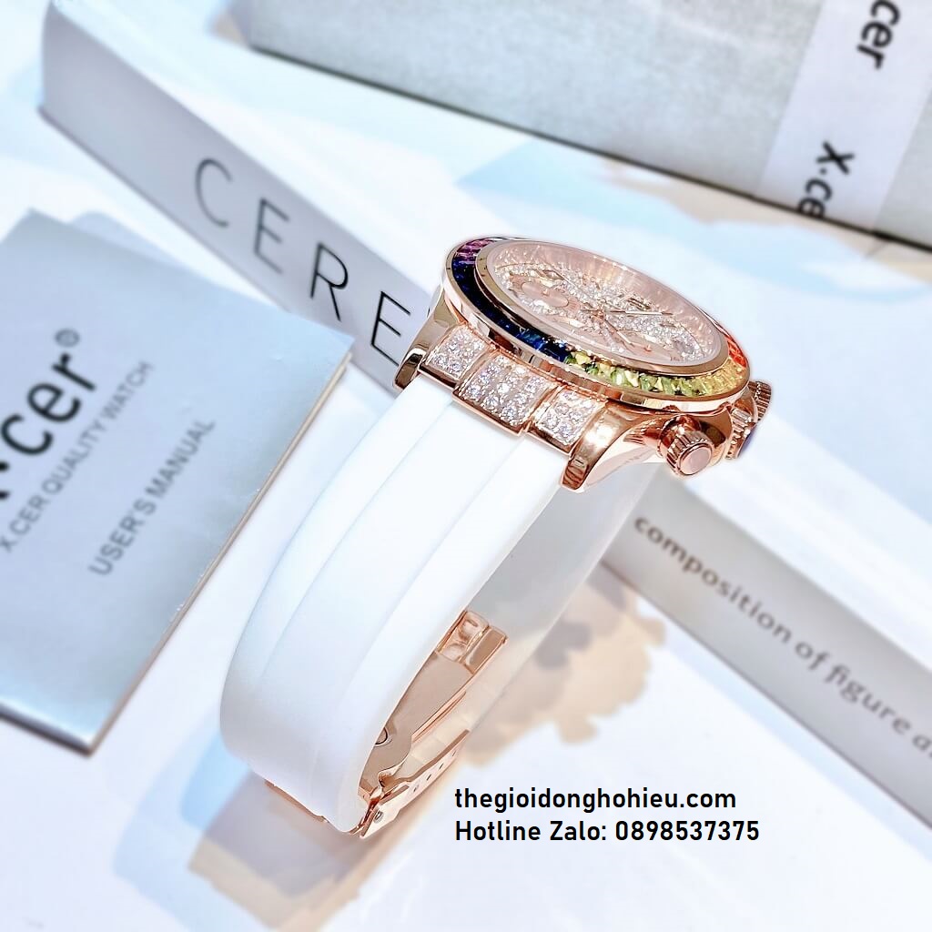 Đồng Hồ Nữ X-Cer B0617 Dây Silicone Trắng Vỏ Rose Gold 38mm