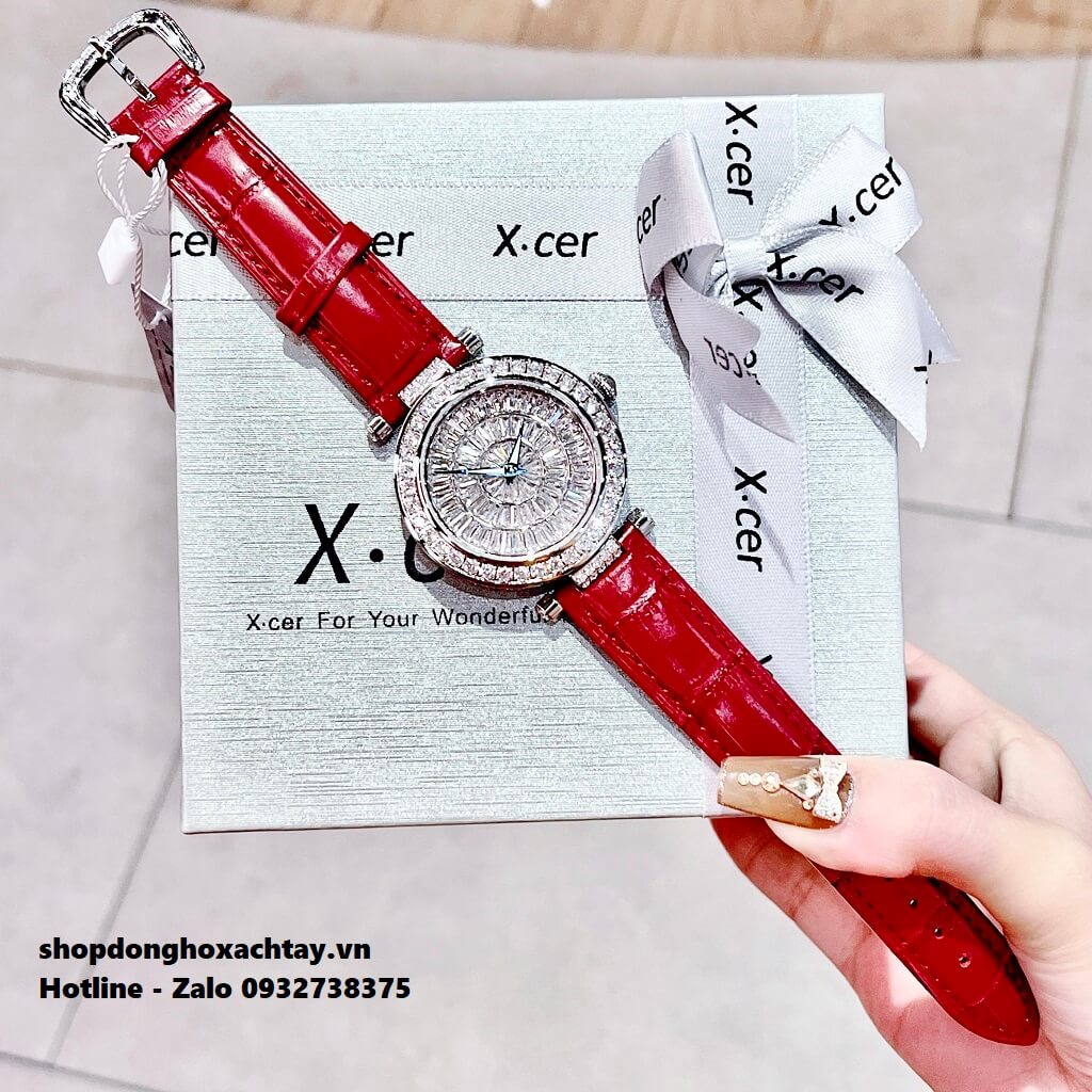 Đồng Hồ X-cer Nữ B0629 Dây Da Đỏ Vỏ Silver 35mm