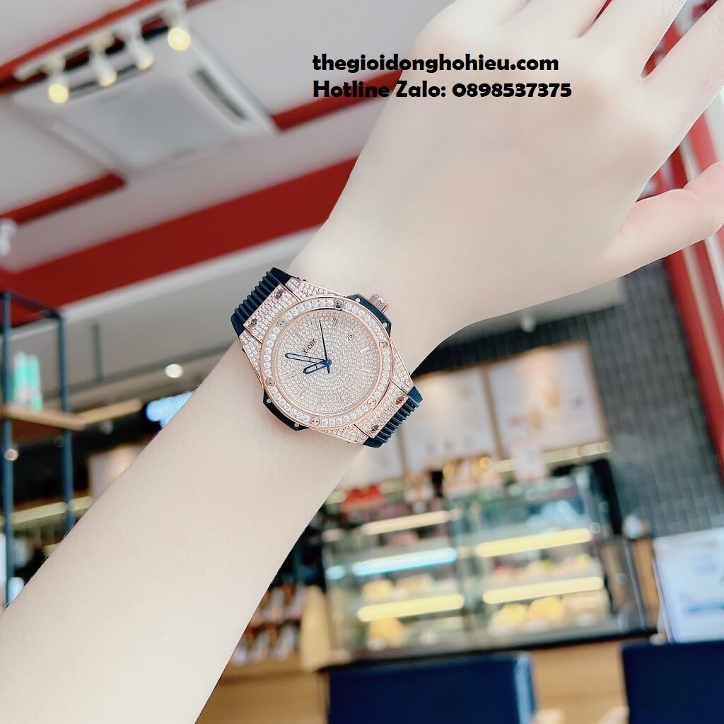 Đồng Hồ Nữ X-cer B0635 Dây Silicone Đen Rose Gold 34mm