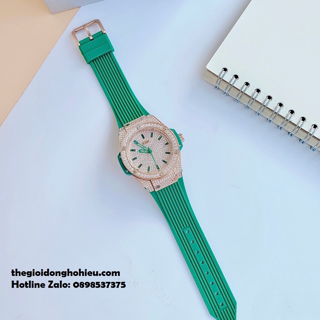 Đồng Hồ Nữ X-cer B0635 Dây Silicone Xanh Rose Gold 34mm