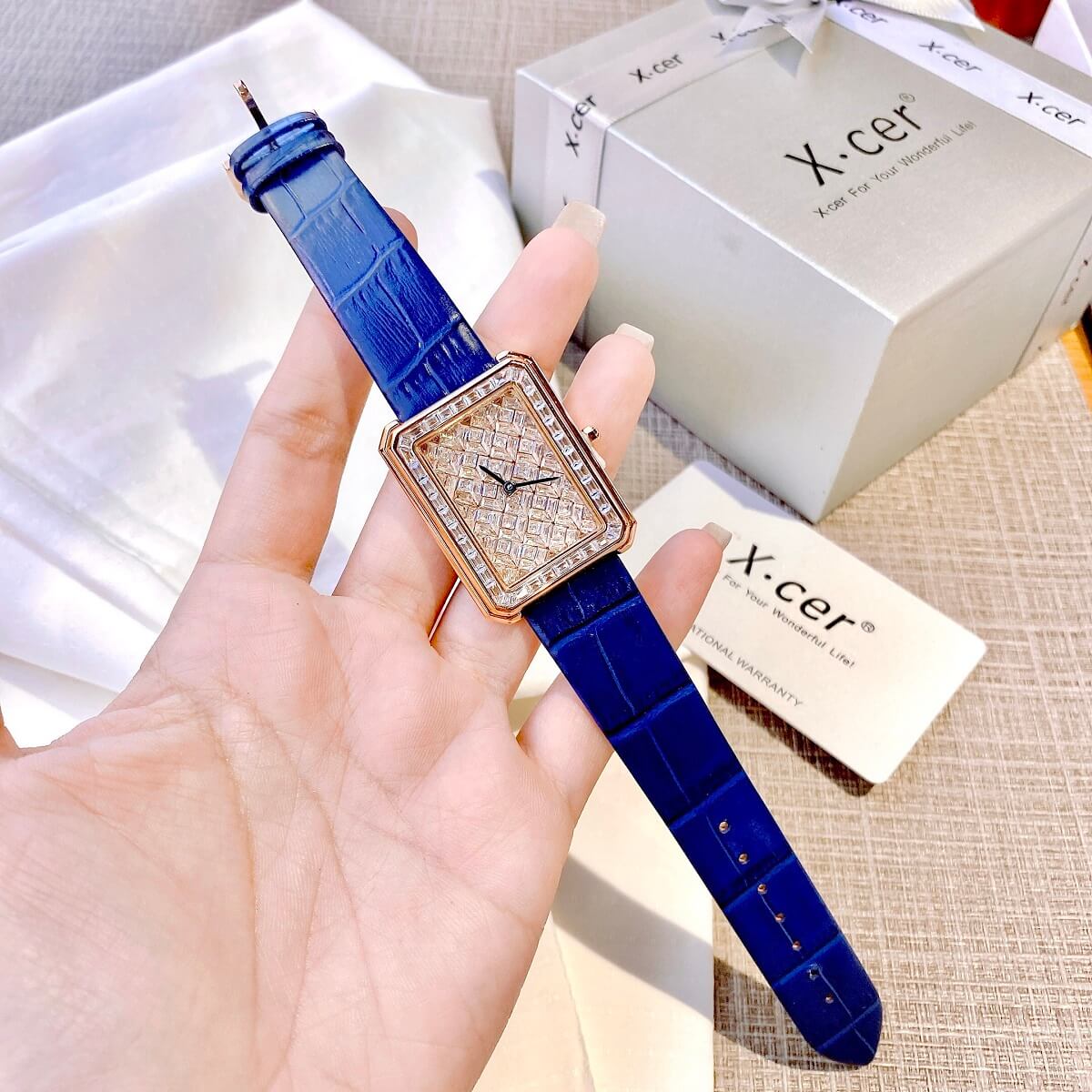 Đồng Hồ Nữ X-cer B0642 Dây Da Blue Rose 34mm