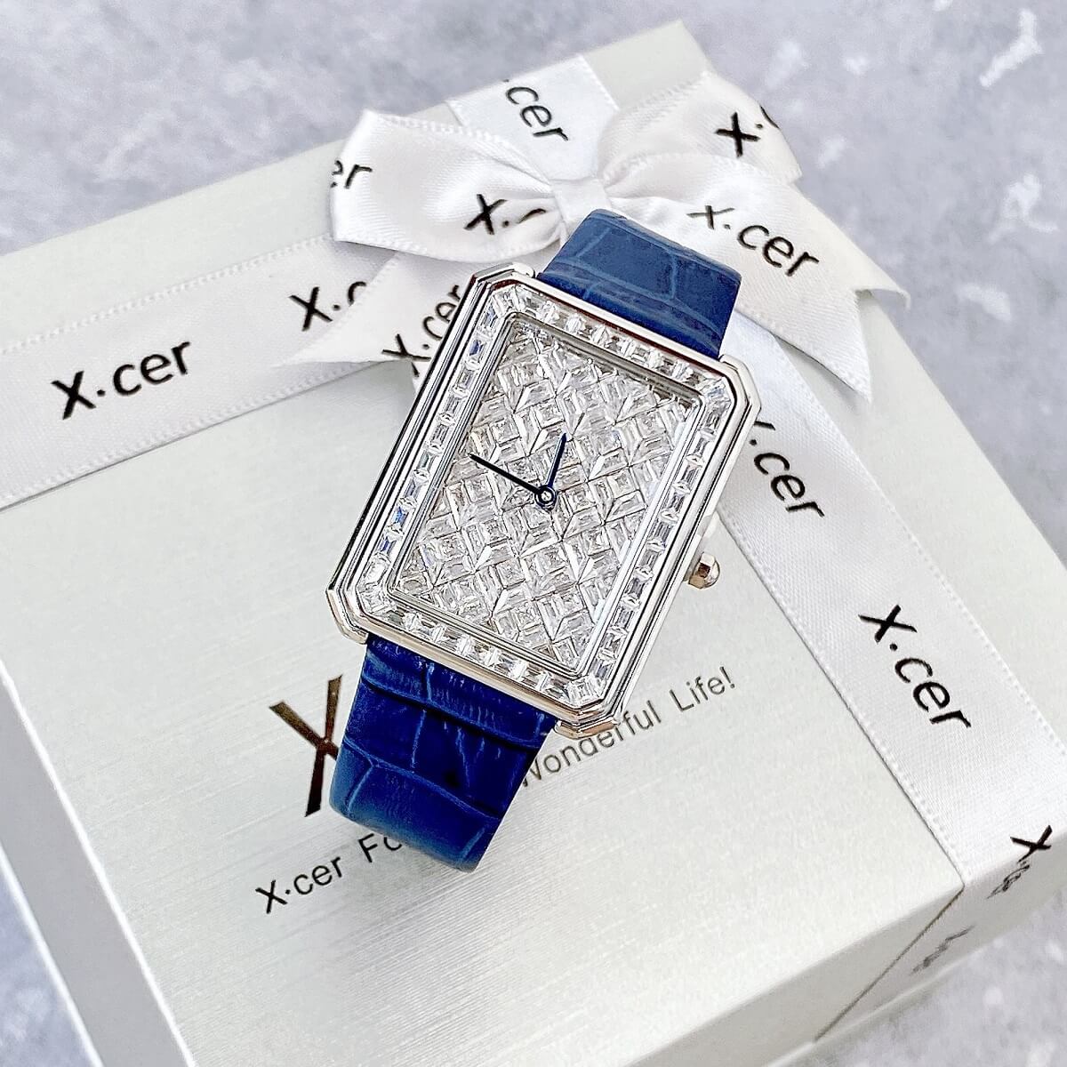 Đồng Hồ Nữ X-cer B0642 Dây Da Blue Silver 34mm