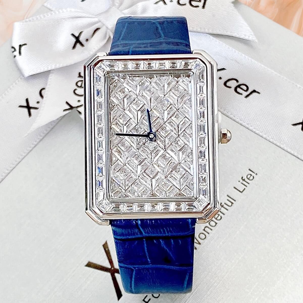 Đồng Hồ Nữ X-cer B0642 Dây Da Blue Silver 34mm