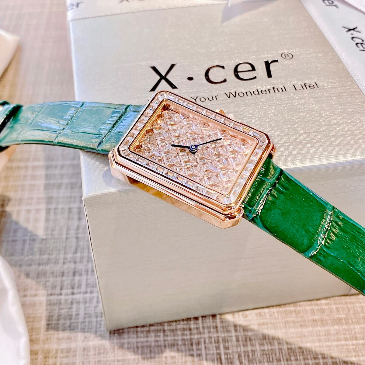 Đồng Hồ Nữ X-cer B0642 Dây Da Green Rose 34mm