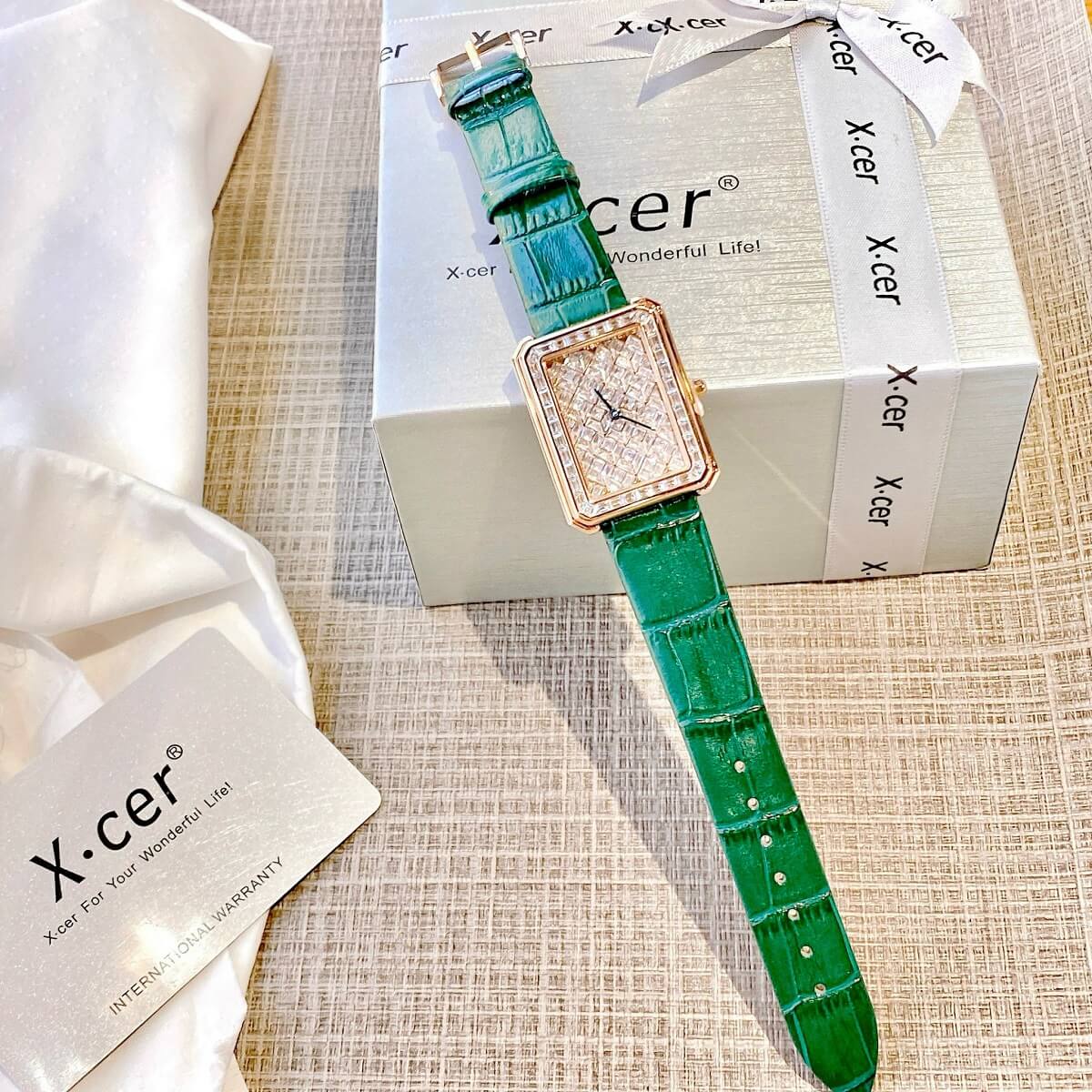 Đồng Hồ Nữ X-cer B0642 Dây Da Green Rose 34mm