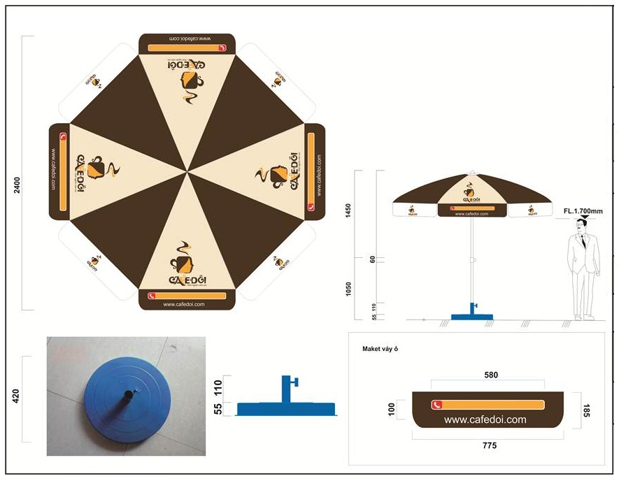 Ô dù quảng cáo Cafe Đôi