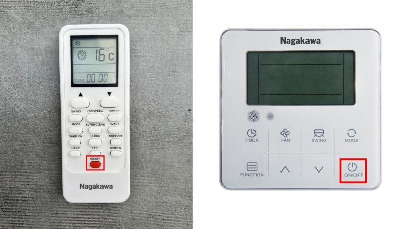 Bấm On-Off trên remote và bảng điều khiển gắn tường để tắt chế độ cool điều hòa