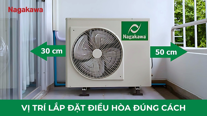 Đảm bảo khoảng cách giữa cục nóng và các vật cản