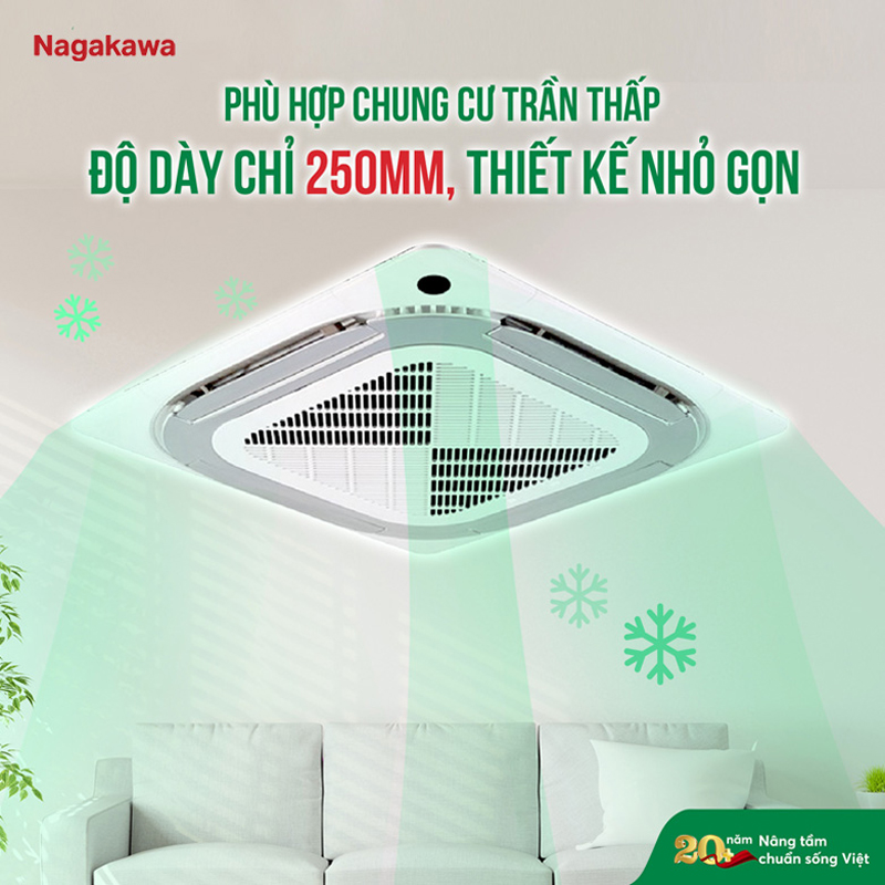 Độ dày chỉ 250mm phù hợp với không gian có trần thấp.