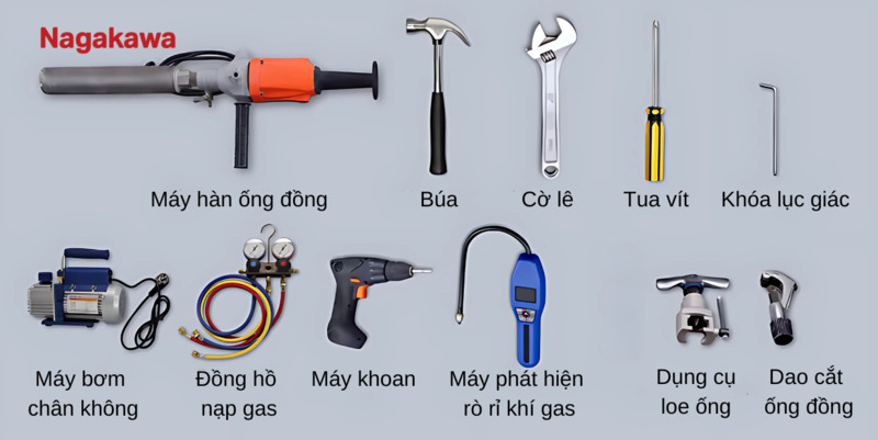 Dụng cụ cần chuẩn bị trước khi lắp đặt điều hòa tủ đứng.
