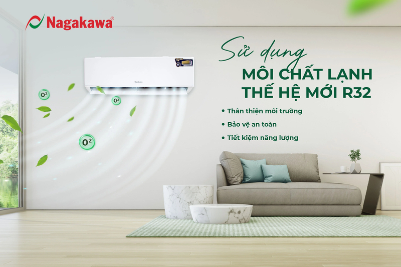 Nagakawa NIS-C09R2T01 dùng Gas R32 làm lạnh hiệu quả hơn