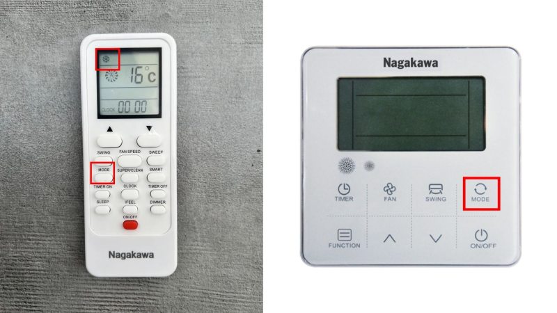 Nhấn mode trên remote và bảng điều khiển liên tiếp để chọn chế độ Cool