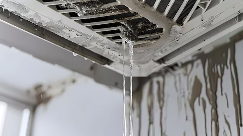 Điều hòa âm trần bị rò rỉ nước gây ảnh hưởng đến hệ thống điện trong phòng.