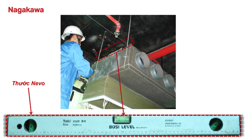 Sử dụng thước Nevo để đánh dấu vị trí các lỗ ty treo dàn lạnh.