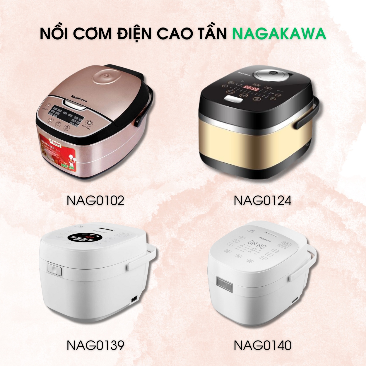 Thiết kế của 4 mã sản phẩm nồi cơm điện cao tần Nagakawa luôn mang vẻ đẹp sang trọng, tinh tế phù hợp với nhiều không gian bếp khác nhau