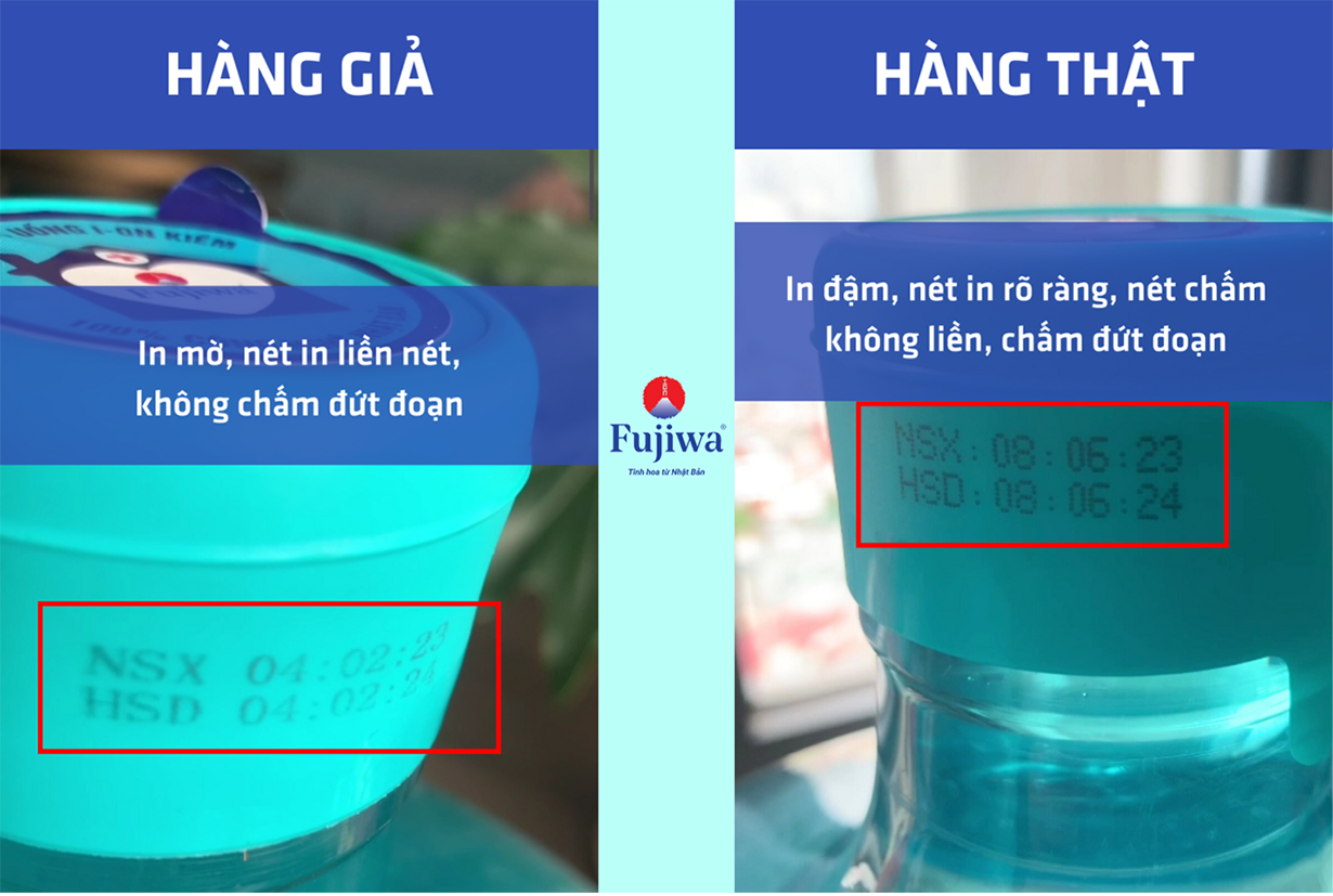 Nhận biết sản phẩm nước bình 19L Fujiwa