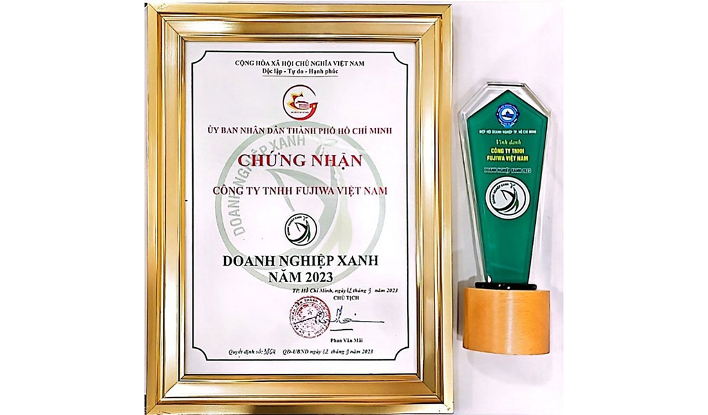 Chừng Nhận Fujiwa Vietnam đạt danh hiệu "Doanh nghiệp Xanh TP. HCM năm 2023"