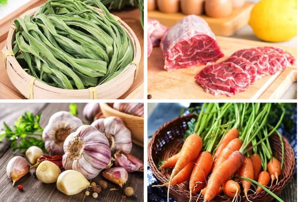 Nguyên liệu cho món rau tiến vua xào thịt bò