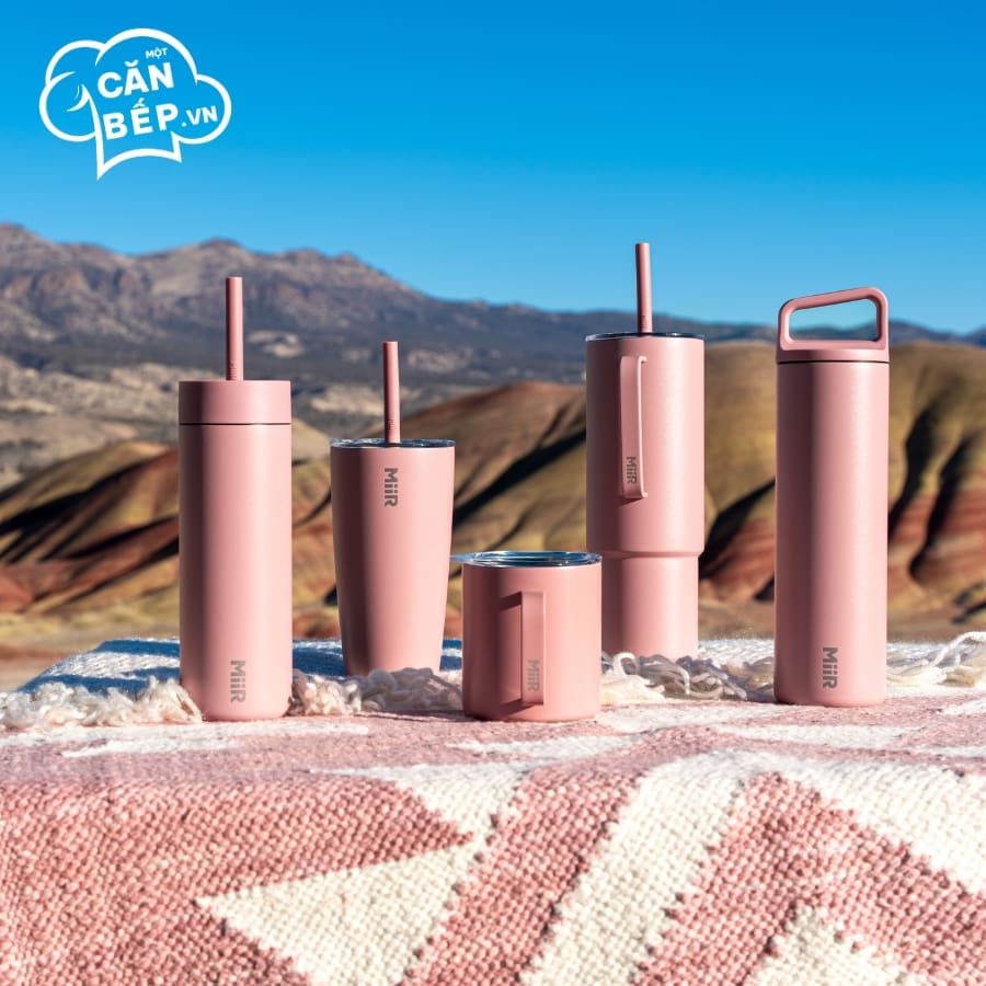 Bộ ly bình giữ nhiệt 5 món màu hồng gỗ