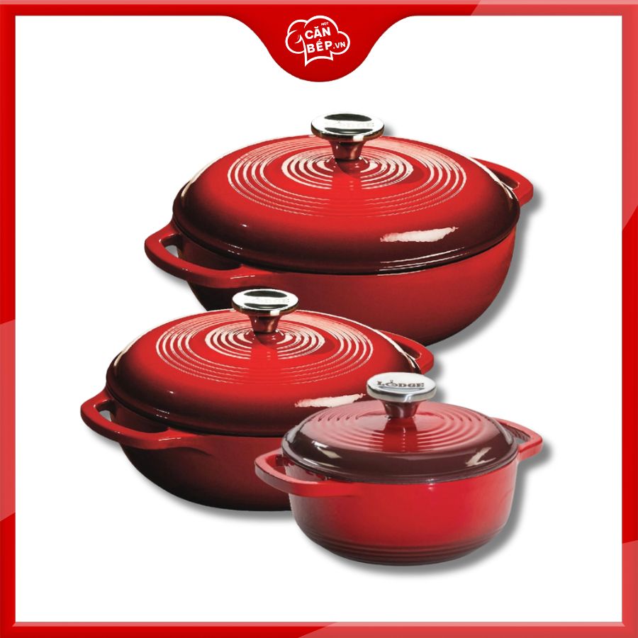 Nồi gang LODGE tráng men màu đỏ chính hãng