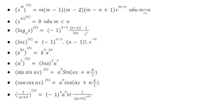 Công thức đạo hàm