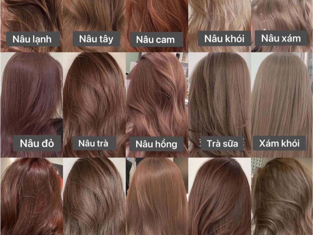 bảng màu nhuộm tóc nâu tây