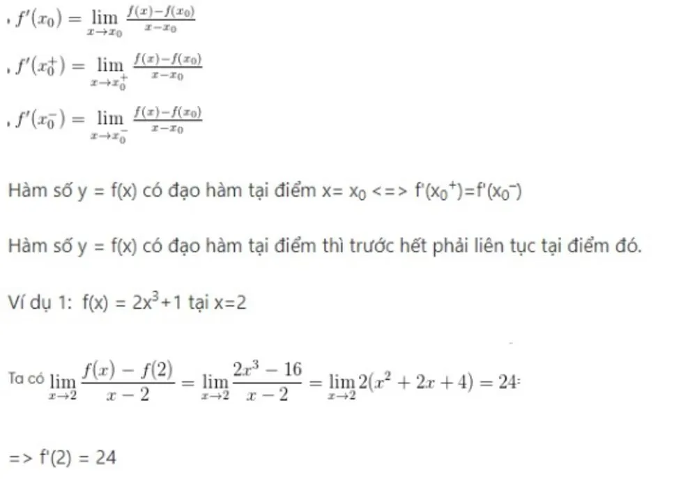 Công thức đạo hàm