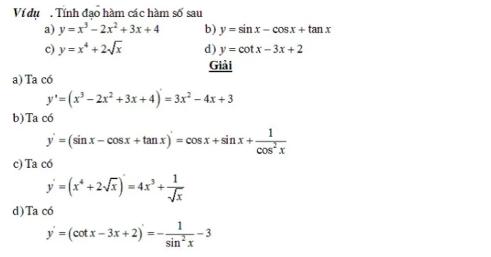Công thức đạo hàm