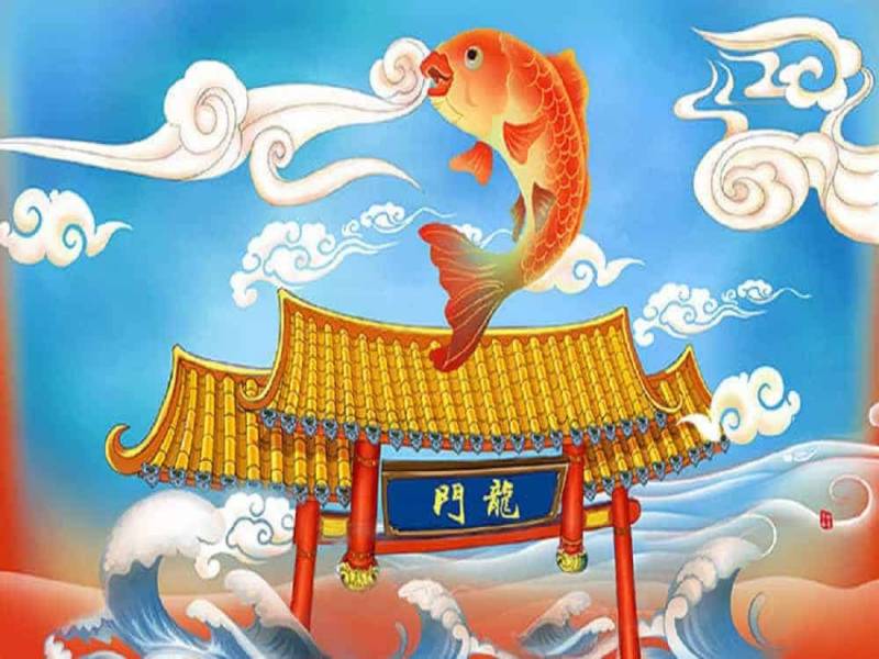 Hình ảnh cá chép vượt vũ môn hóa rồng mang đến ấm no, hạnh phúc