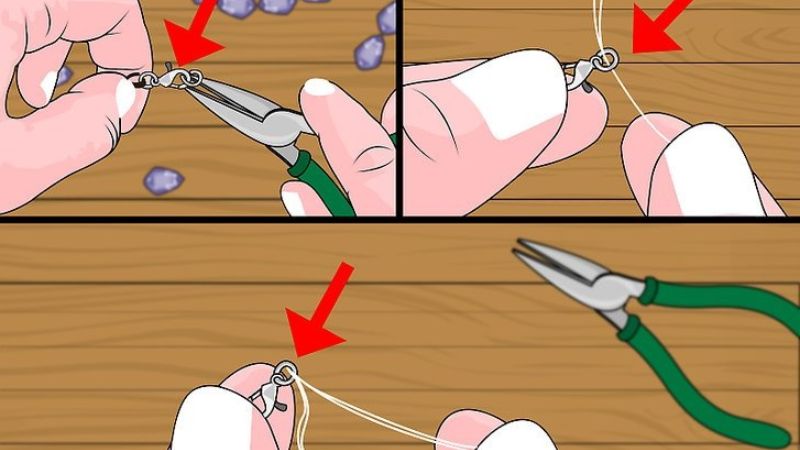 Cách xâu vòng tay ngọc trai đính móc khóa cuối cùng